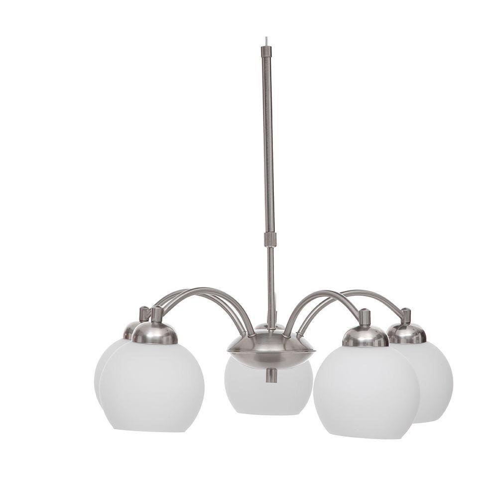 Lámpara Colgante de 5 Luces Tipo Esfera Satinada y Blanca E27 60W