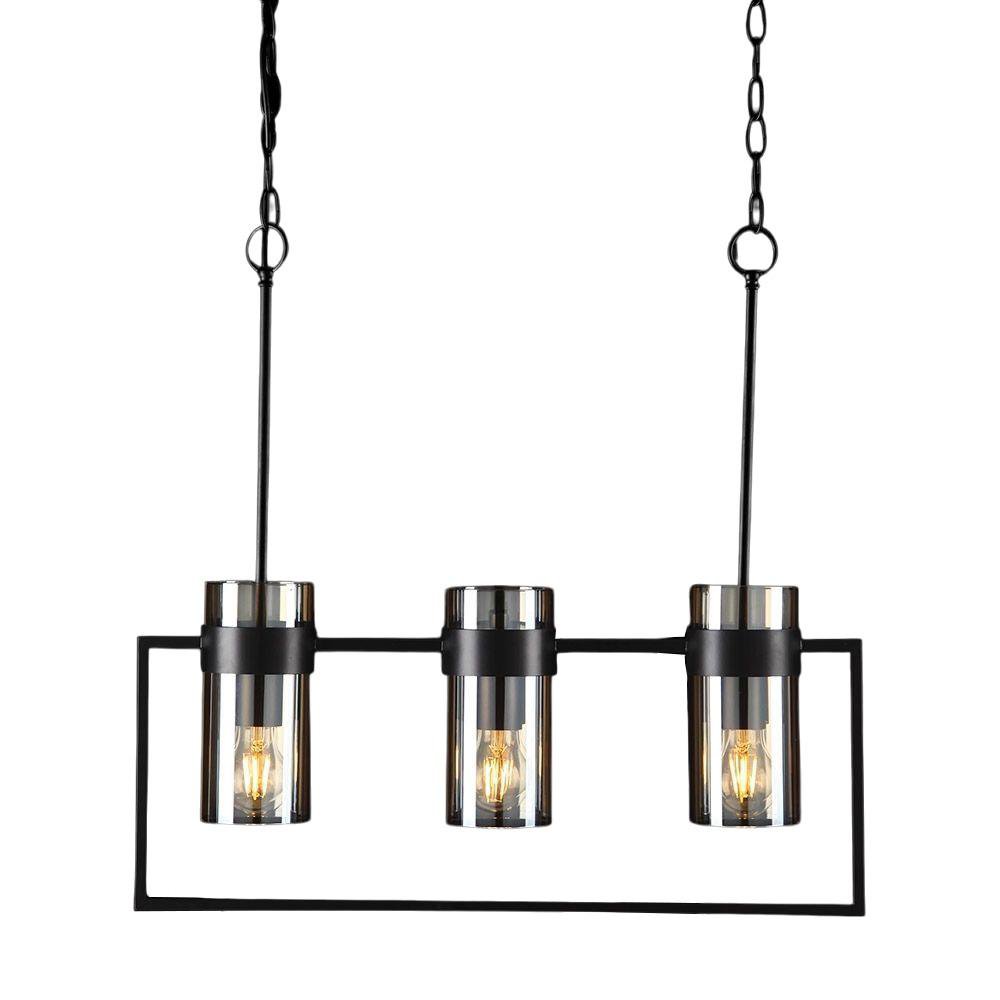 Lámpara Colgante de 3 Luces Cilíndricas con Vidrio Ahumado Negro E27 40W