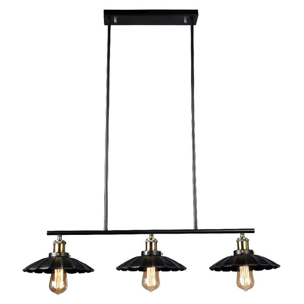 Lámpara Colgante 3 Luces Negra E27 40W Lámpara Colgante Color Negra de 3 Luces con Base E2…