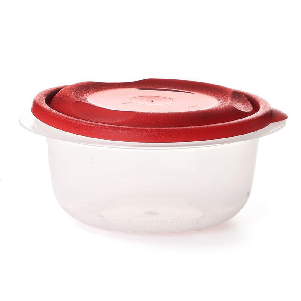Contenedor Redondo para 3 Tazas con Tapadera Acanalada Color Rojo