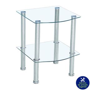 Mesa Auxiliar De Vidrio Cuadrada 2 Niveles - Zmobili