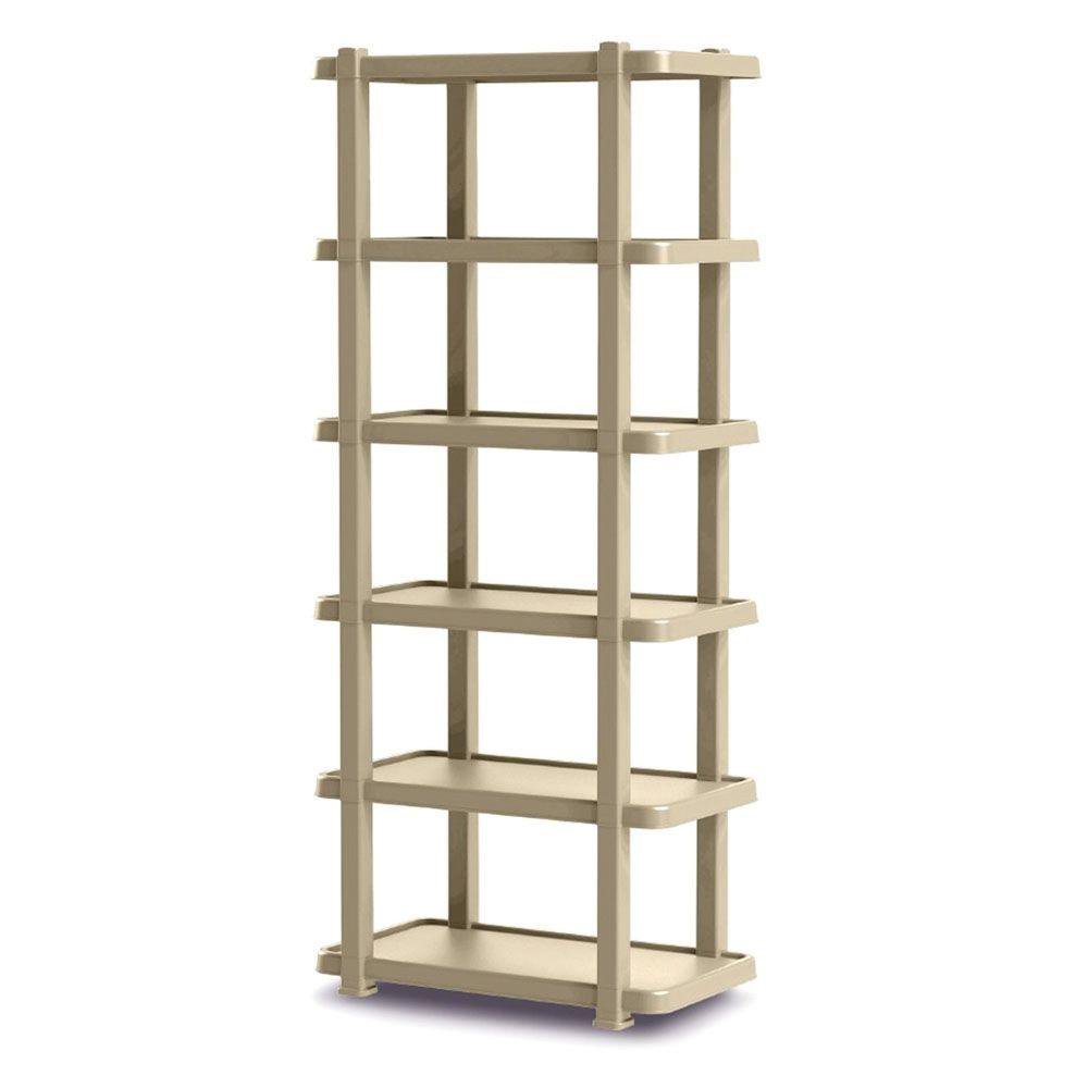Estante de Plástico con 6 Repisas Capacidad 300 lb Color Beige