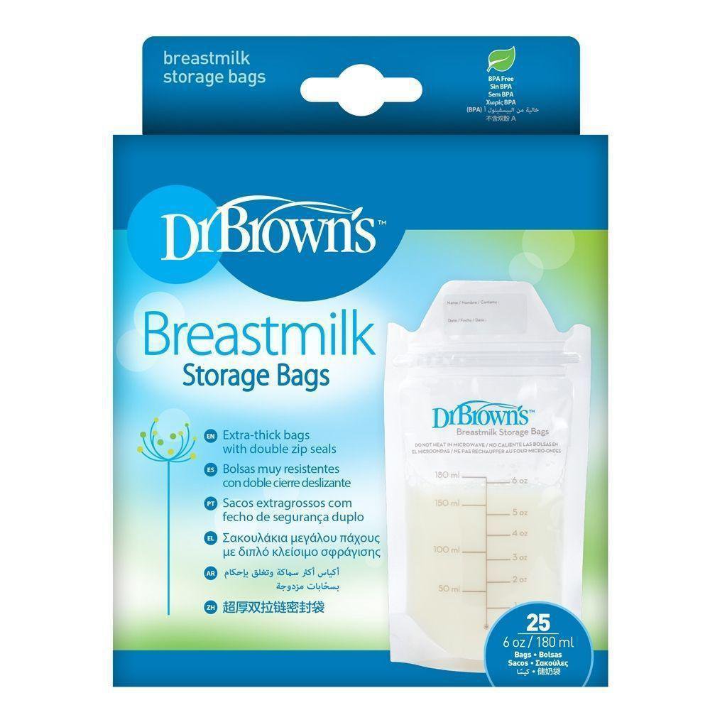 Set de Bolsas para Almacenamiento de Leche Materna de 25 Unidades de 6 Oz Bolsas Almacenadoras de Leche Dr. Brown's 25 Unidades