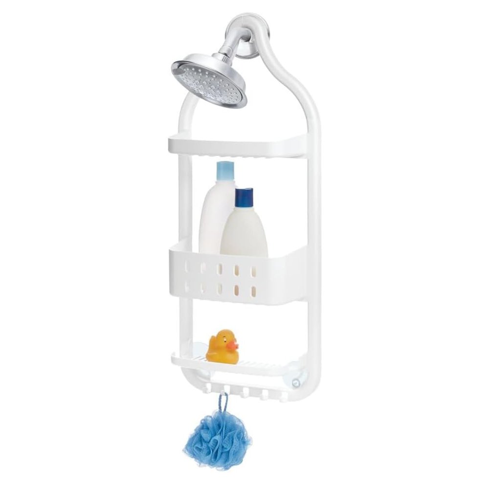 Organizador de Ducha Colgante de Plástico con 3 Niveles y Ganchos Color Blanco