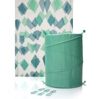 Set De Cortinas Con Ganchos Y Hamper Abstracto - Viva