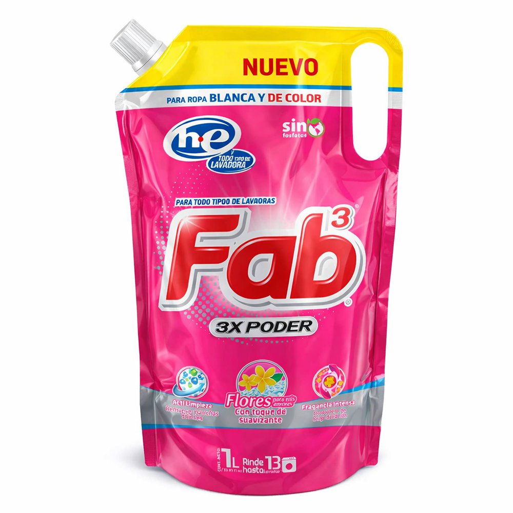 Detergente Líquido 3X Poder Flores con Suavizante 1 Litro