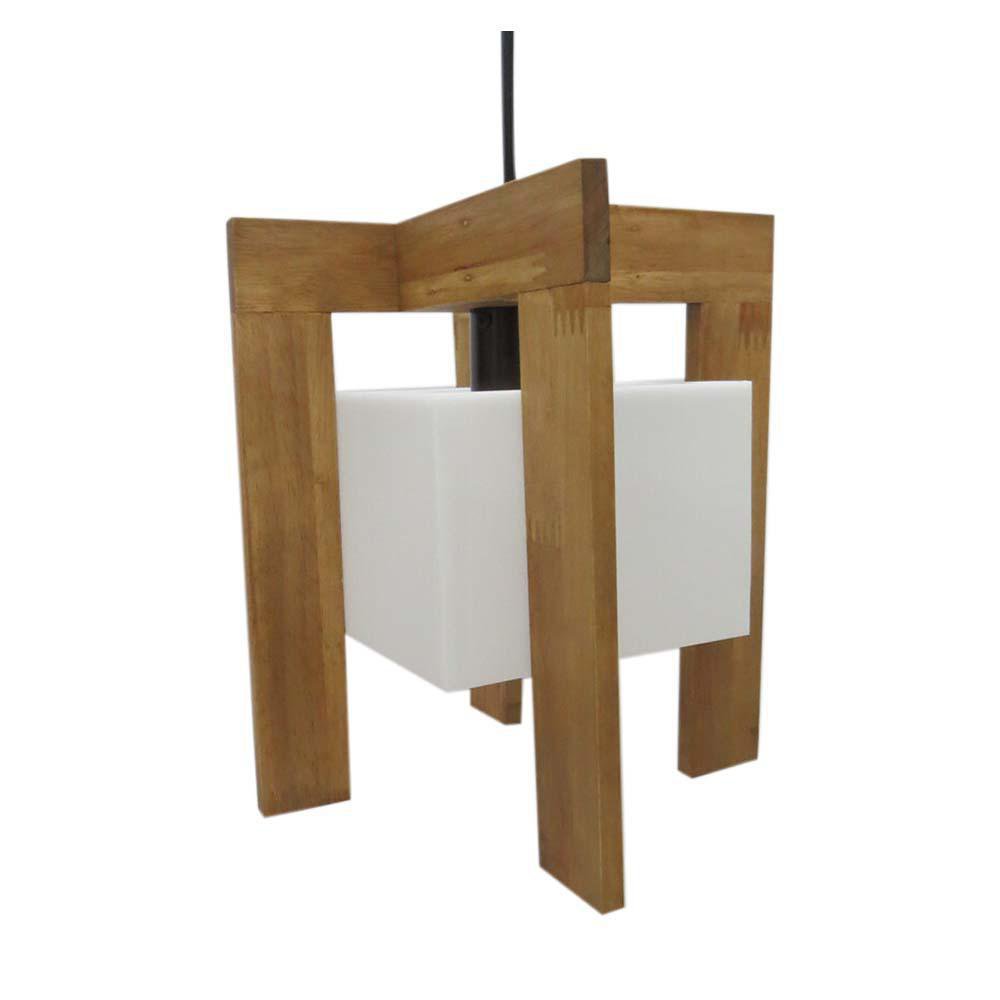 Lámpara Colgante 1 Luz de Madera con Pantalla Blanca