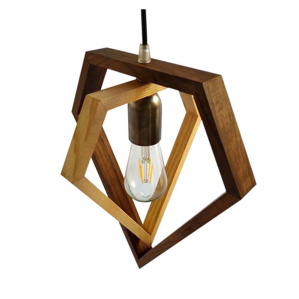 Lámpara Colgante de Madera 1 Luz en Forma de Pentágono E27 40W