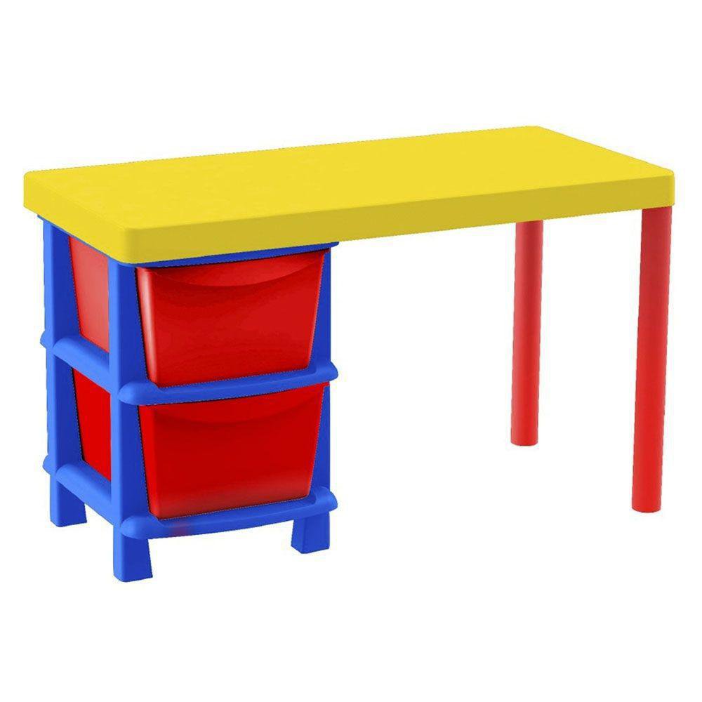 Escritorio Infantil Escolar de Plástico con 2 Gavetas 95 x 45 x 55 cm Multicolor