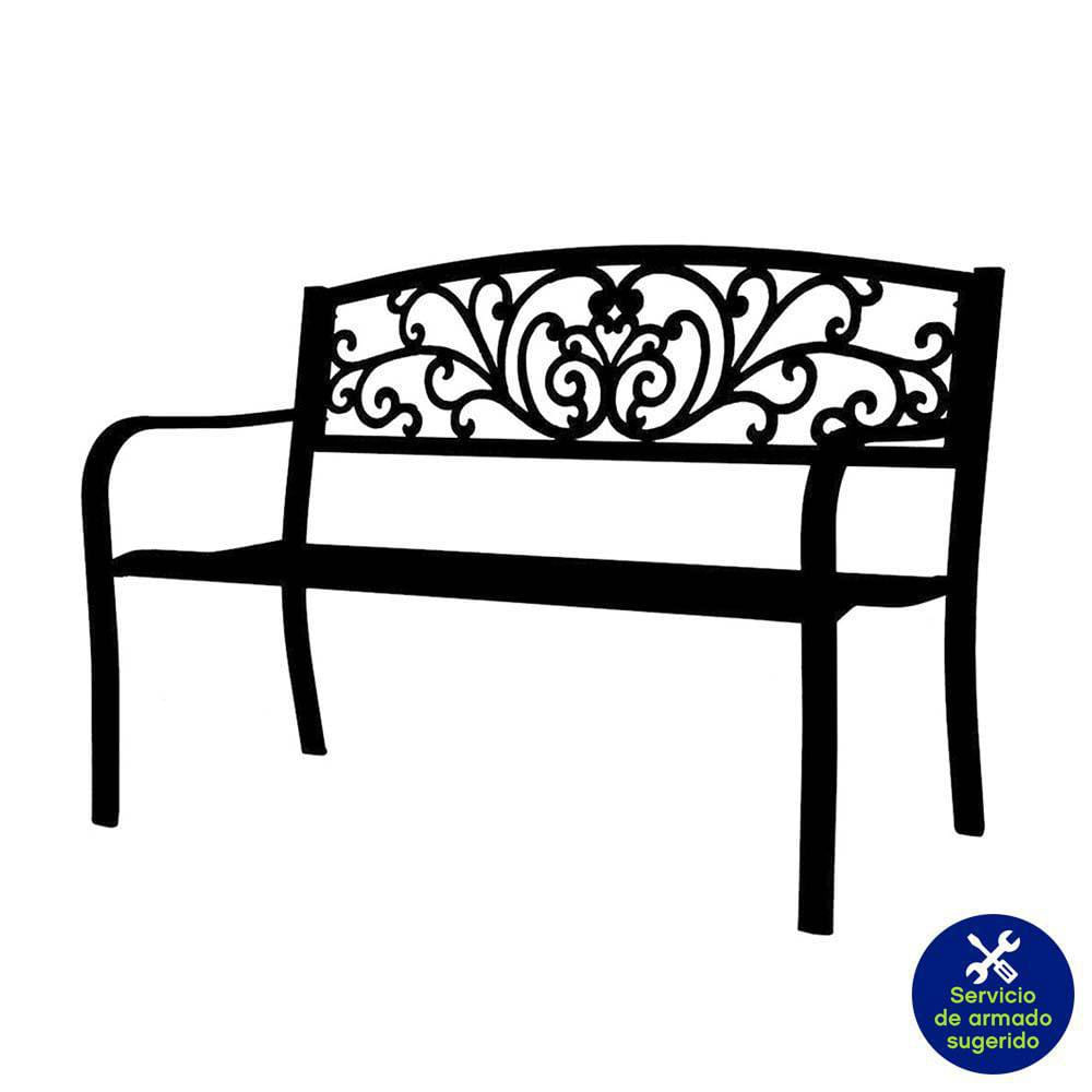 Banca de Metal para Exterior Color Negro de 127 x 60 x 85 Cm