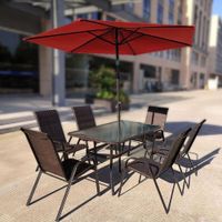 Set de Jardín con Mesa de Vidrio y Sombrilla Roja para 6 Personas