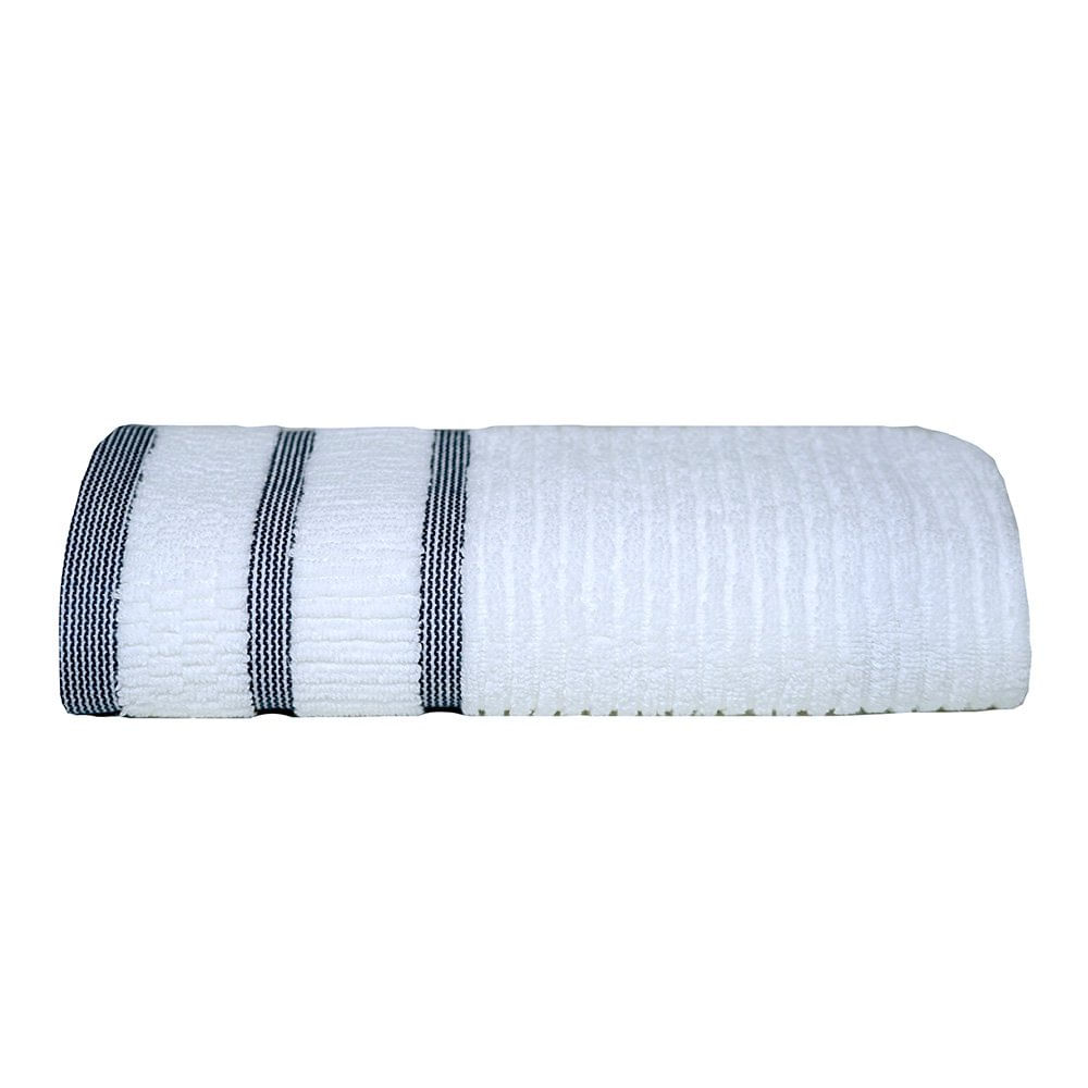 Toalla de Algodón con Rayas Tejidas Blanco y Gris Oscuro - Varios Tamaños Baño