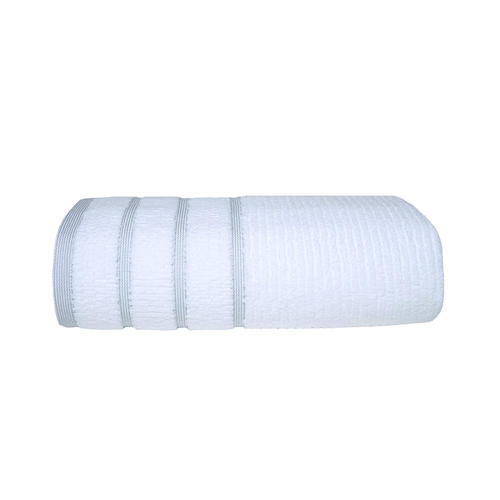 Toalla de Baño de Algodón con Rayas Tejidas 76x132 Cm Color Blanco y Gris Claro