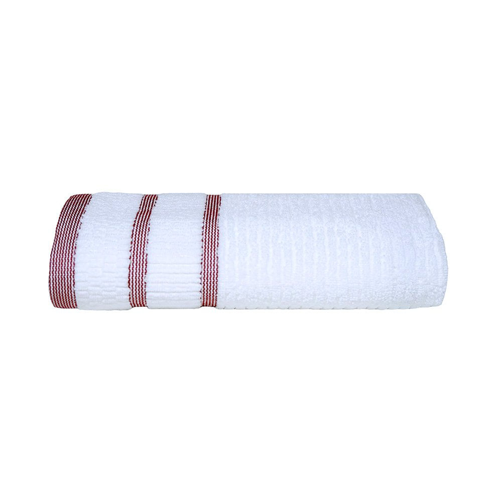 Toalla de Manos de Algodón con Líneas Decorativas 40 x 76 Cm Blanco y Rojo