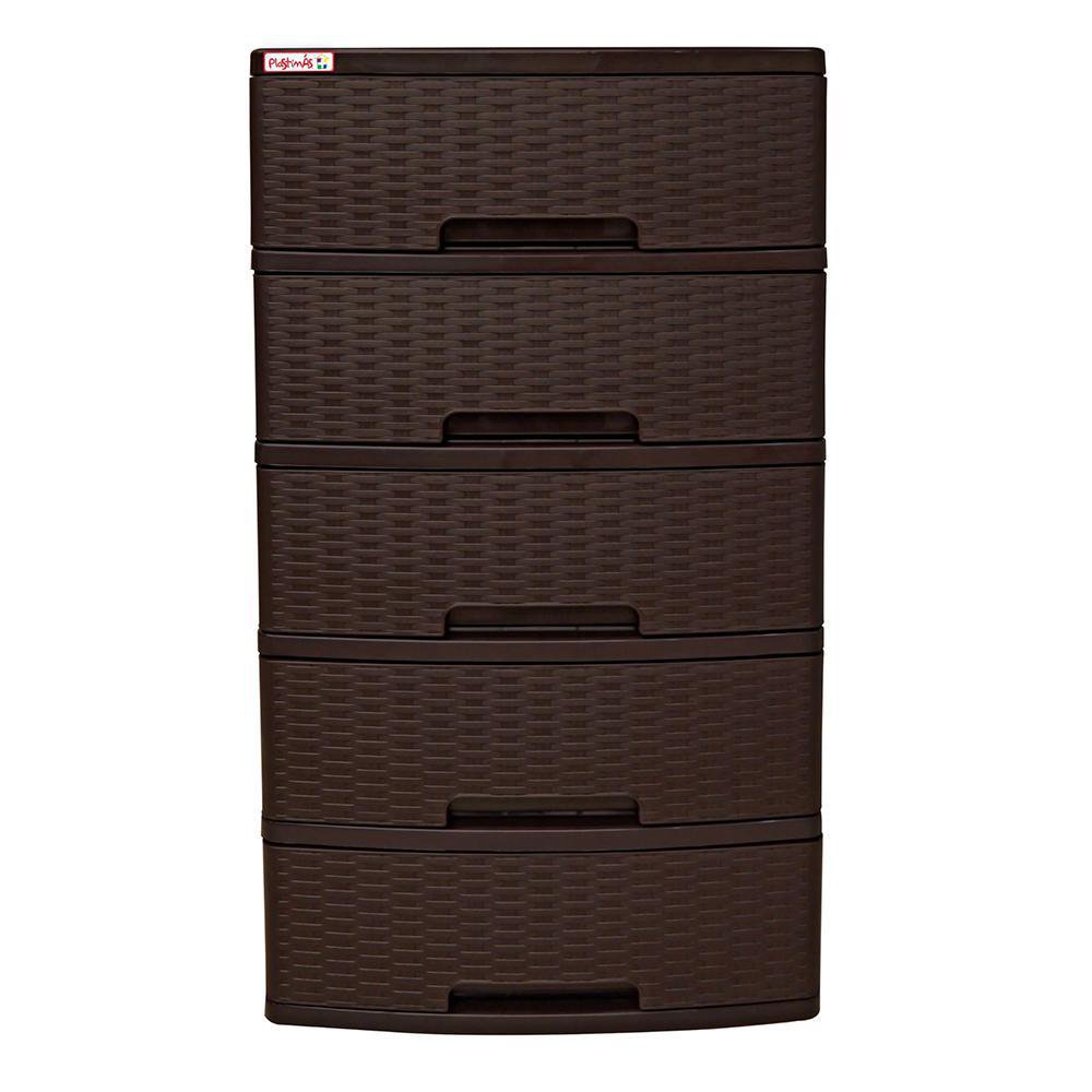 Gavetero De 5 Niveles Diseño Ratán 46X56X108 Cm - Plastimás Varios Colores Café