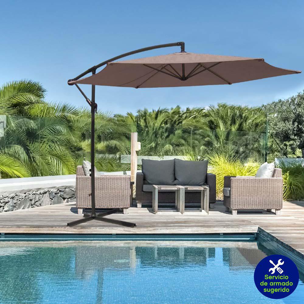 Sombrilla Banana de Exterior 2.9 Metros con Brazo Lateral Ajustable Color Café Claro