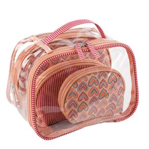 Set De 3 Cosmetiqueras Rosa Corazones - Viva