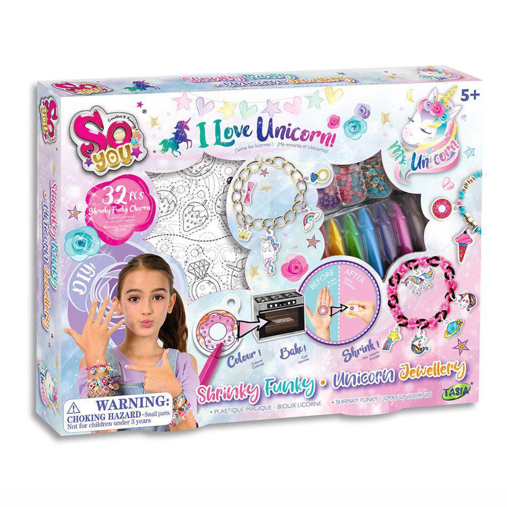 Set de Joyería Personalizable Shrinky Funky de Unicornio de 32 Piezas para 5+ Años Joyería…