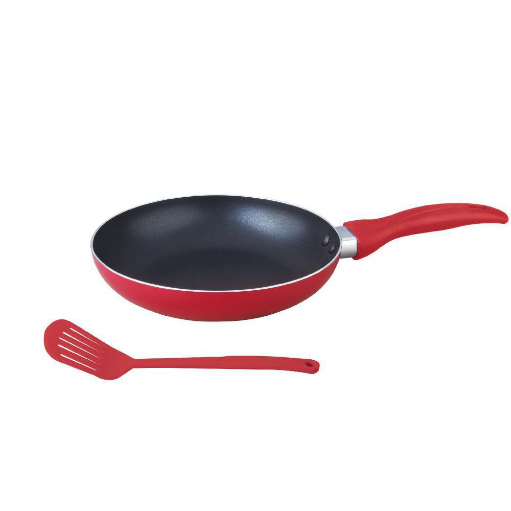 Sartén 24 cm de Aluminio con Espátula Color Rojo