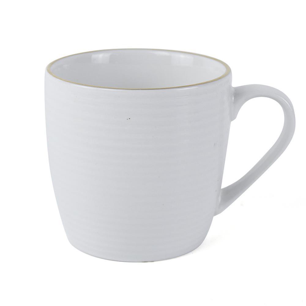 Taza de Porcelana de 12 oz Color Blanco con Borde Dorado