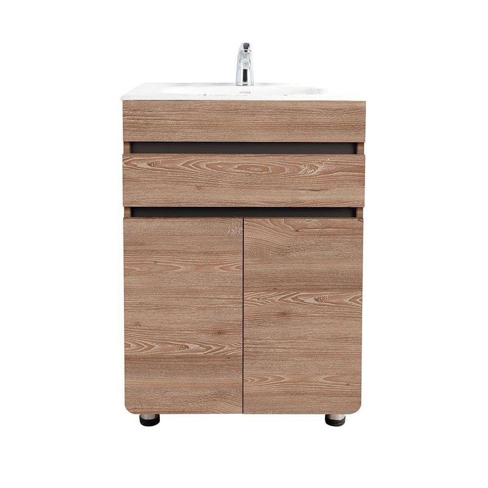 Vanity de Piso Aluvia de Madera Aglomerada con Lavamanos de Porcelana Integrado Café 60 Cm