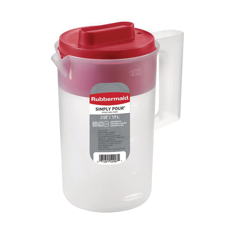 Pichel de Plástico de 1.89 L con Asa y Tapadera Color Rojo