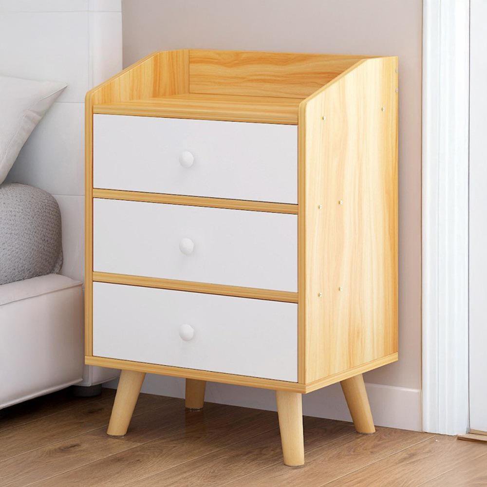 Mesa de Noche con 3 Gavetas 60 x 30 x 36.4 cm Color Blanco y Café Claro