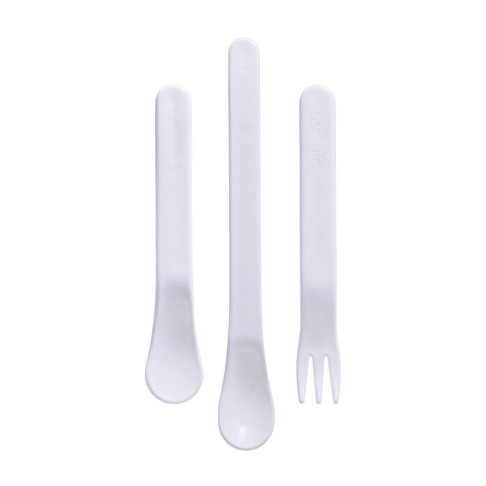 Set de Cubiertos Infantiles con Mango Ergonómico de 3 Piezas de Plástico Color Blanco