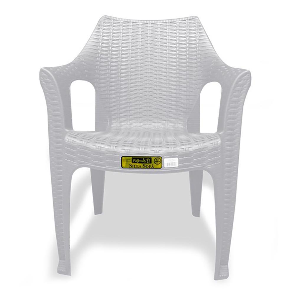 Silla de Plástico Imitación Ratán Color Blanco Silla de Plástico Tipo Ratán con Brazos Bla…