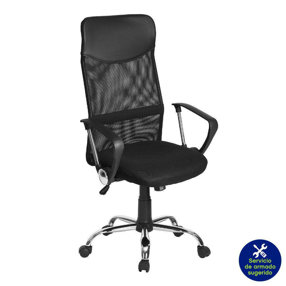 Silla de Oficina de Mesh con Base de Metal y Altura Ajustable 112–121 cm Color Negro Silla de Oficina Mesh con Base Metálica y Altura Ajustable 108-116 cm Color Negro