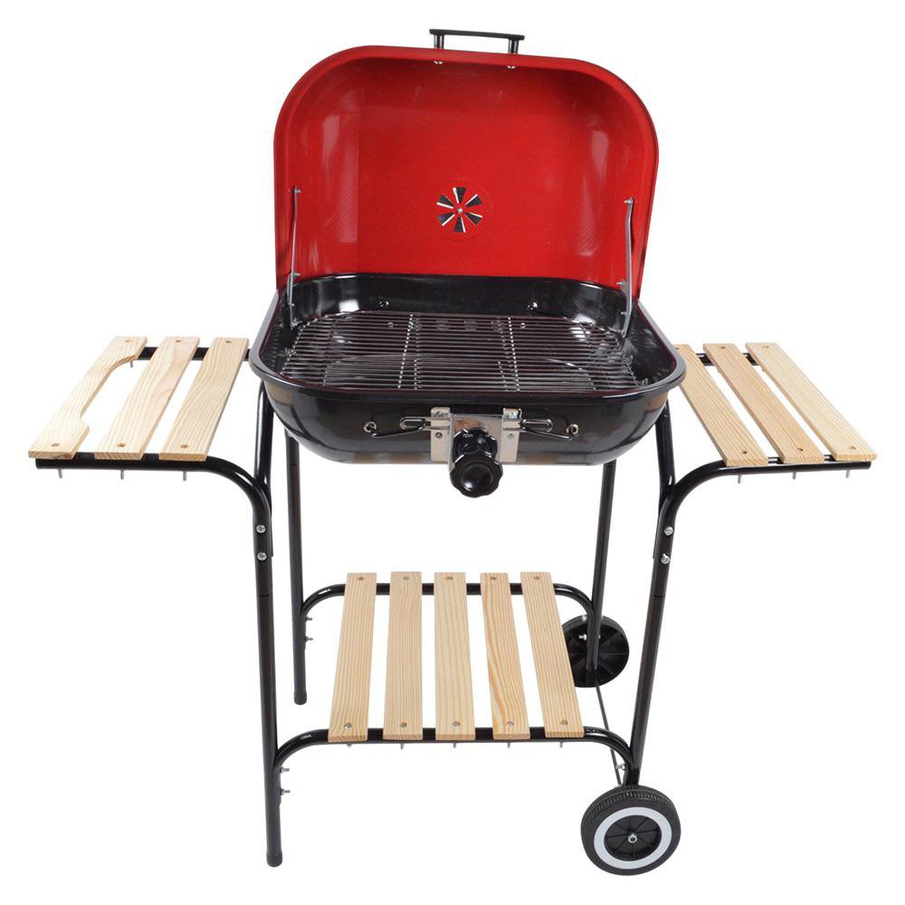 Churrasquera a Carbón 22 Plg con Tapa, Mesas Laterales, Parrilla de Acero Inoxidable y Rue…