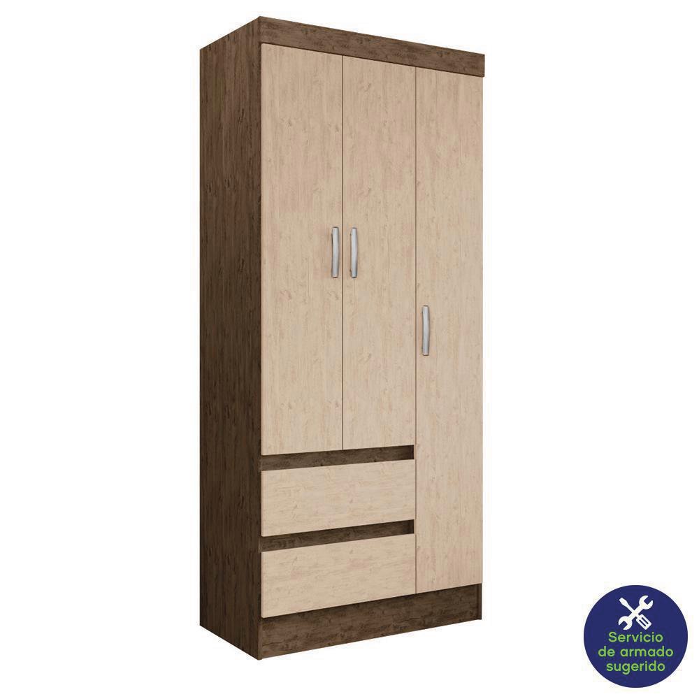 Clóset con 3 Puertas y 2 Gavetas 47 x 76 x 179 Cm Color Café y Beige