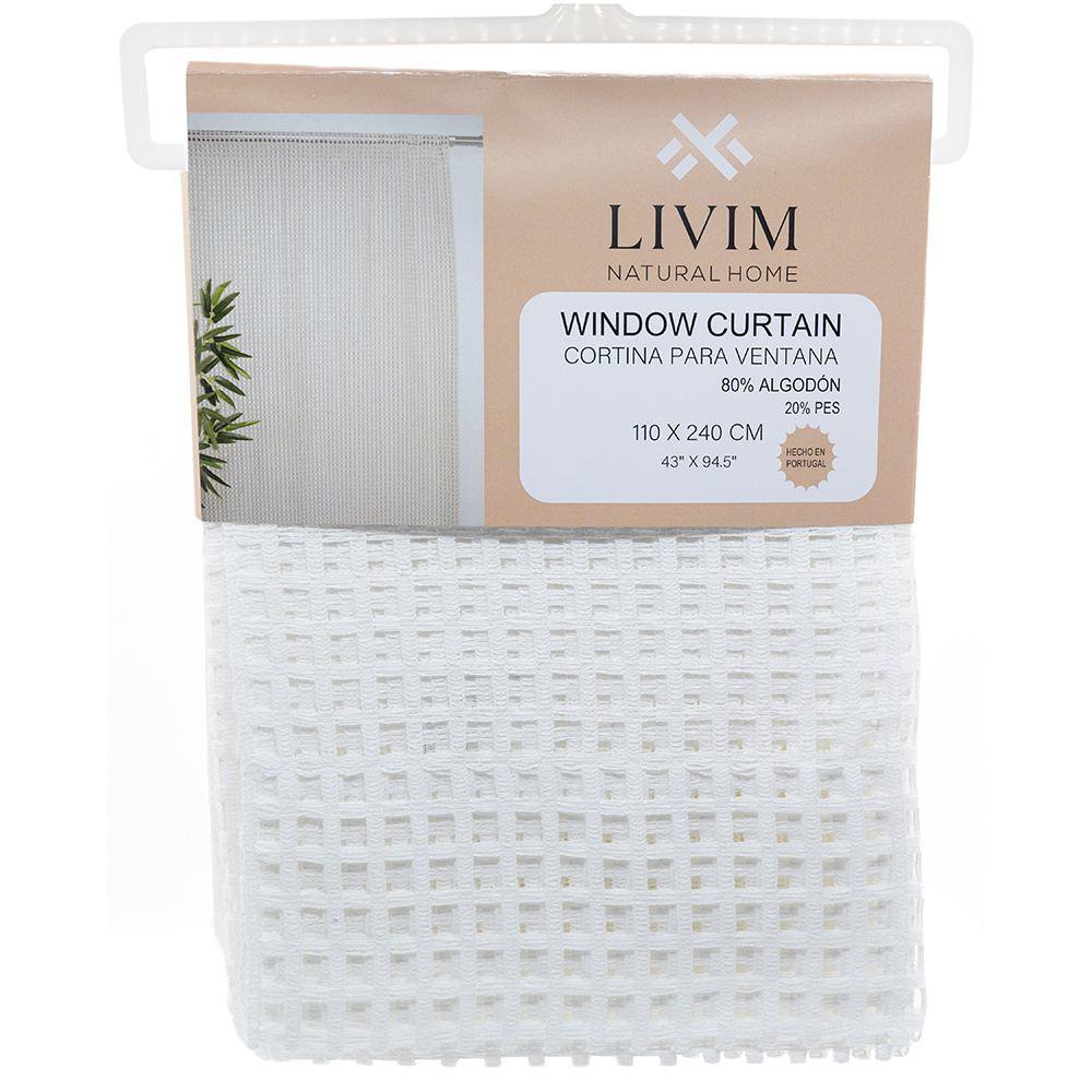 Cortina 110 x 240 cm Tela 80% Algodón Channel Color Blanco Diseño Cuadros