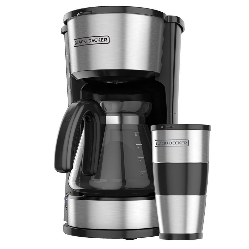 Cafetera 4 en 1 con Vaso Térmico para 5 Tazas Color Plateado con Negro Cafetera Black + Decker 4 en 1 para 5 Tazas con Vaso Térmico