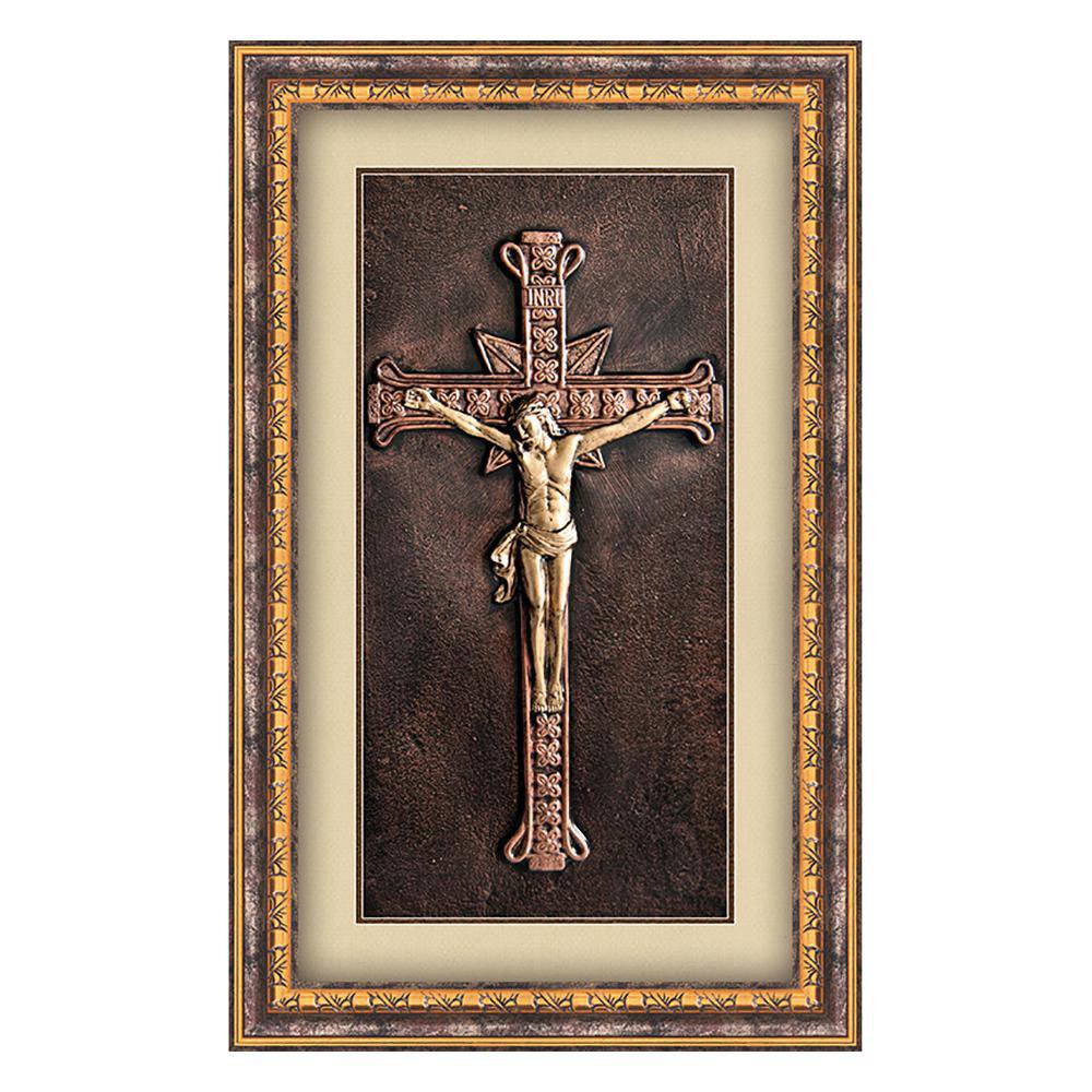 Cuadro Decorativo de 41 x 65 cm Diseño de Jesús Estilo Repujado Color Bronce y Café