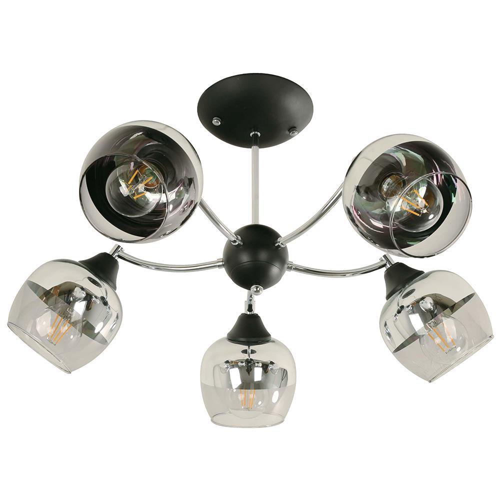 Lámpara Colgante de 5 Luces en Color Cromo y Negro E27 40W
