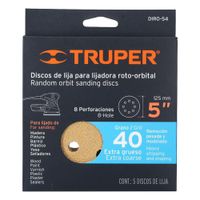 5 Discos De Lija Roto-Orbital Grano 40 - Truper