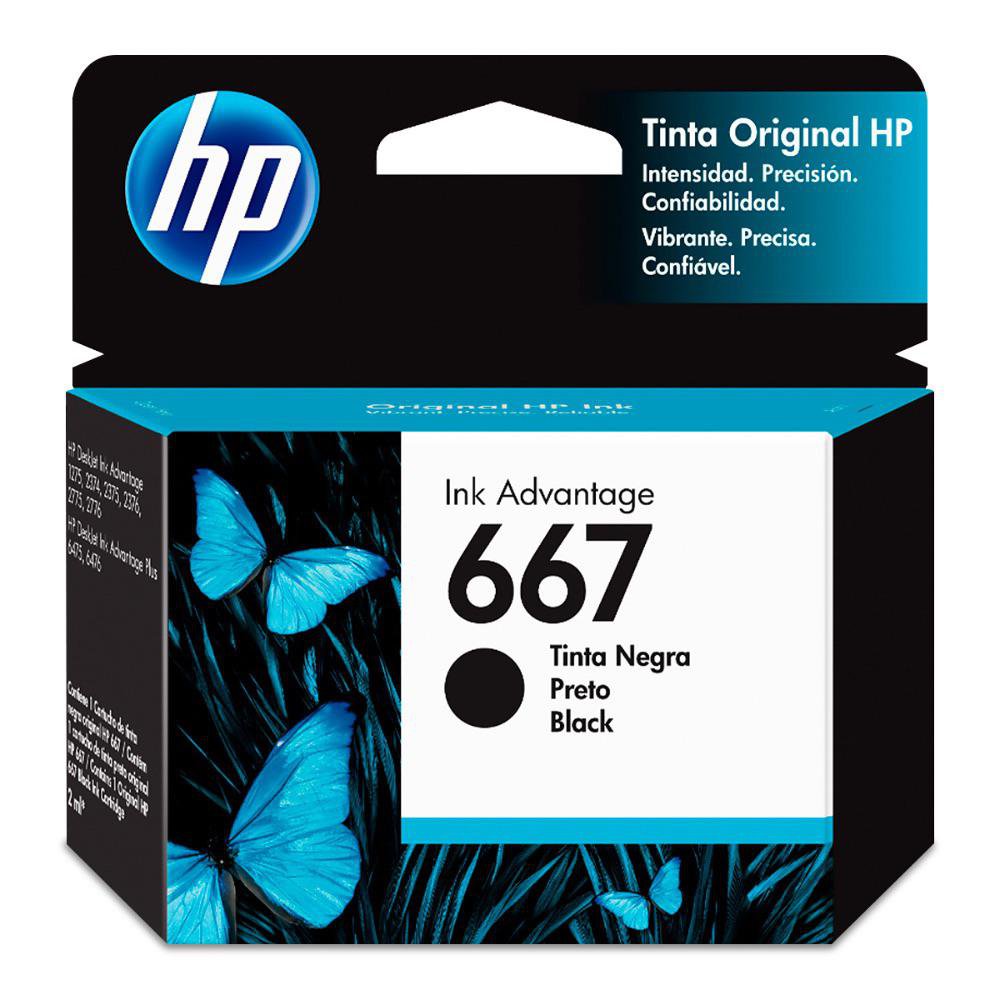 Cartucho de Tinta Negra 667 HP Ink Advantage para Impresoras