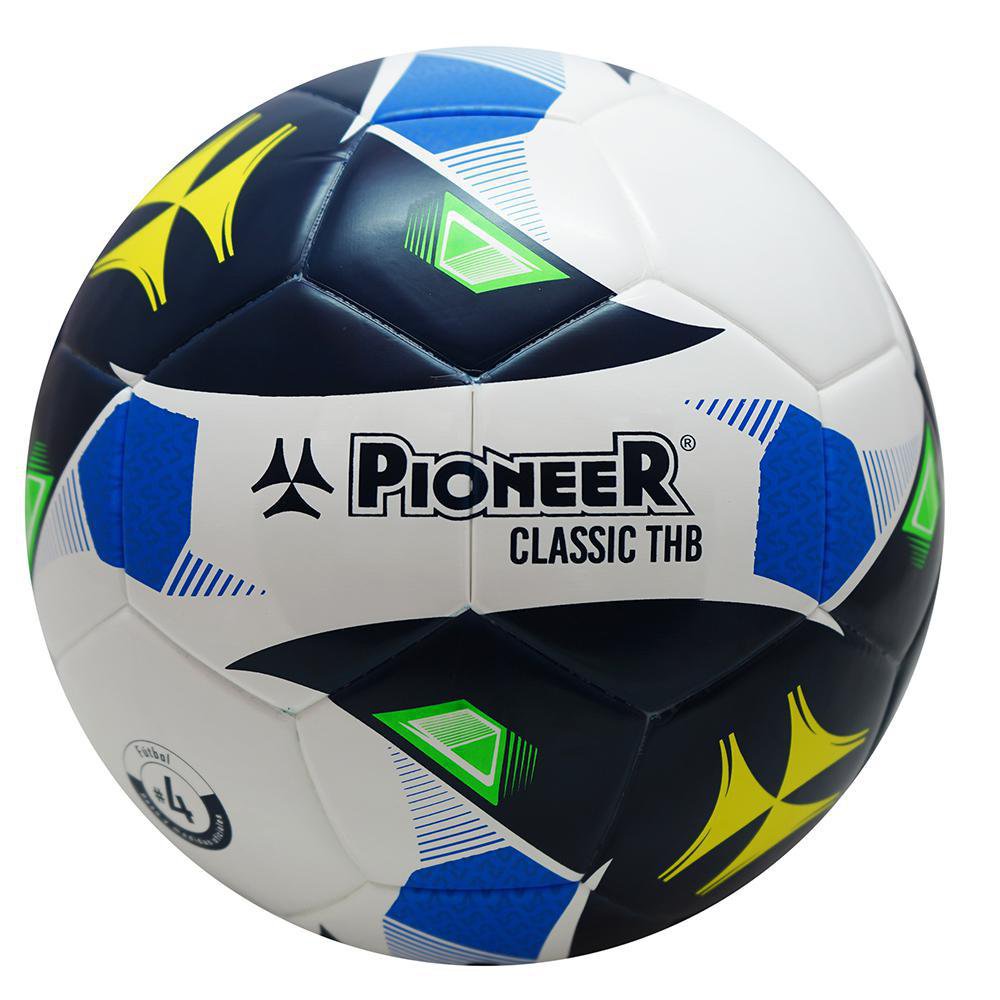 Pelota de Fútbol Clásica THB de Caucho No. 4 Color Blanco, Negro y Azul Pelota de Fútbol C…