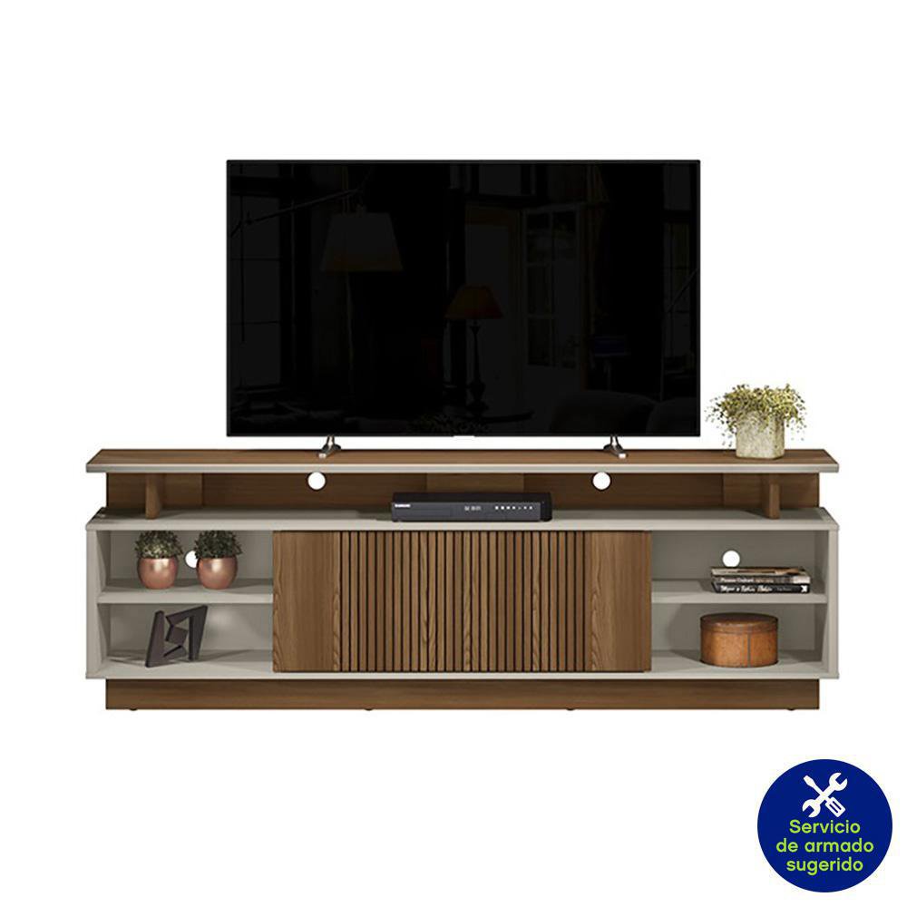 Mueble para TV Marte de MDF con Puertas Centrales y Repisas 181 x 38 x 55 cm Color Café y Beige