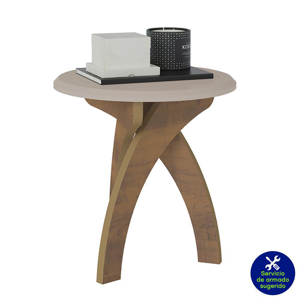 Mesa Auxiliar Redonda Blanca Natural 50x52 Cm