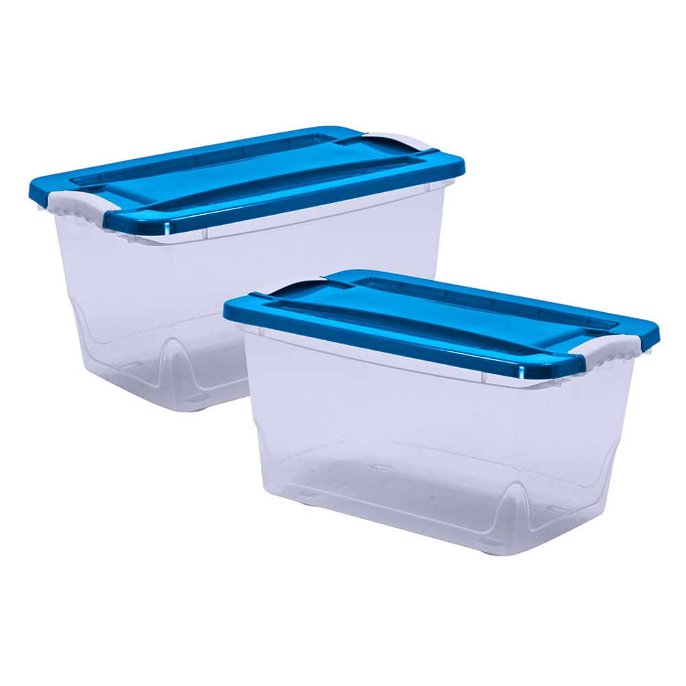 Set de 2 Cajas Organizadoras 23 L de Plástico con Tapadera Color Azul