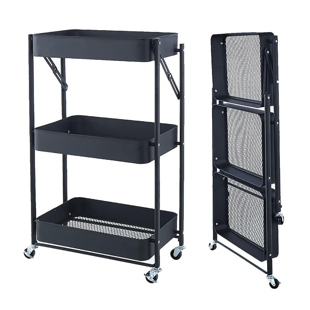 Carretilla Organizadora Plegable con 3 Niveles 45 x 30 x 78 cm Color Negro