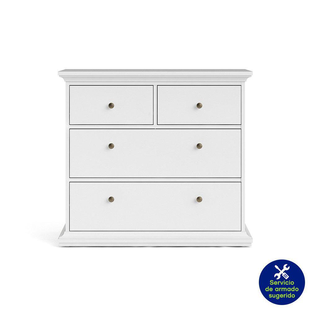 Gavetero de 4 Gavetas en Madera Industrializada Color Blanco 96.2 x 48.5 x 86.9 Cm