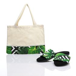 Kit De Sandalias + Bolsa Diseño Plantas