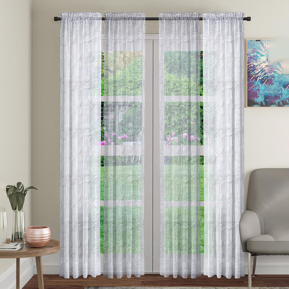 Set de 4 Cortinas 71 x 213 cm de Tela Color Blanco con Voile