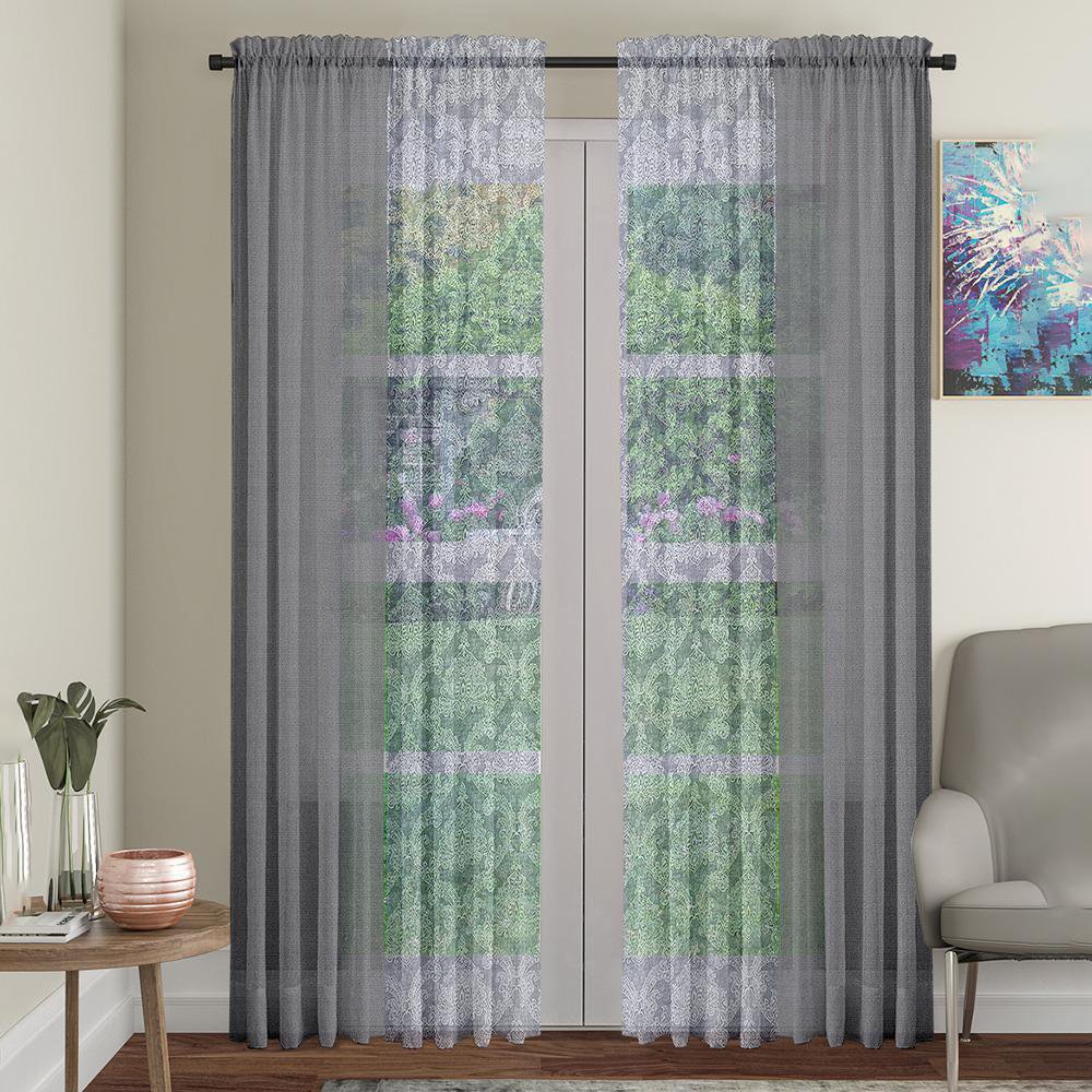 Set de 4 Cortinas 71 x 213 cm de Tela Pilar Color Gris con Voile