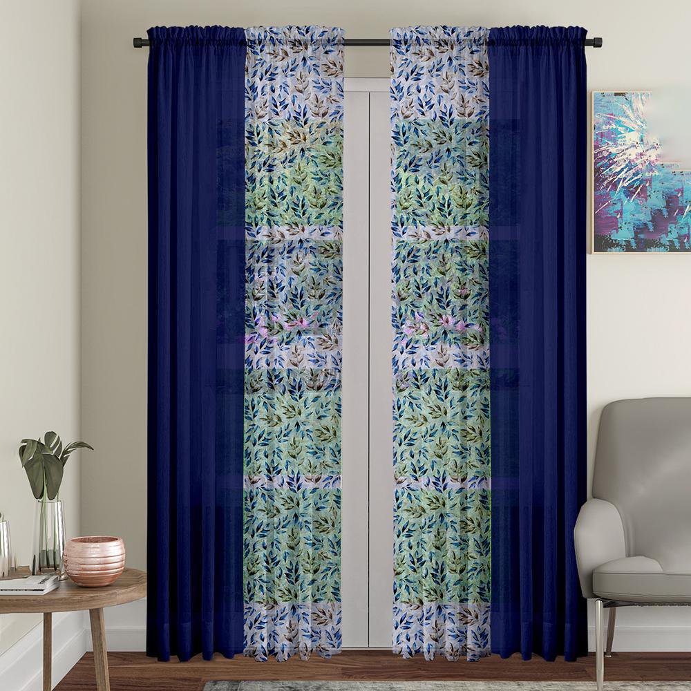 Set de 4 Cortinas 71 x 213 cm de Tela Lucia Color Azul con Voile