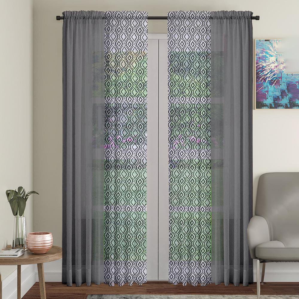 Set de 4 Cortinas 71 x 213 cm de Tela Ana Color Gris con Voile
