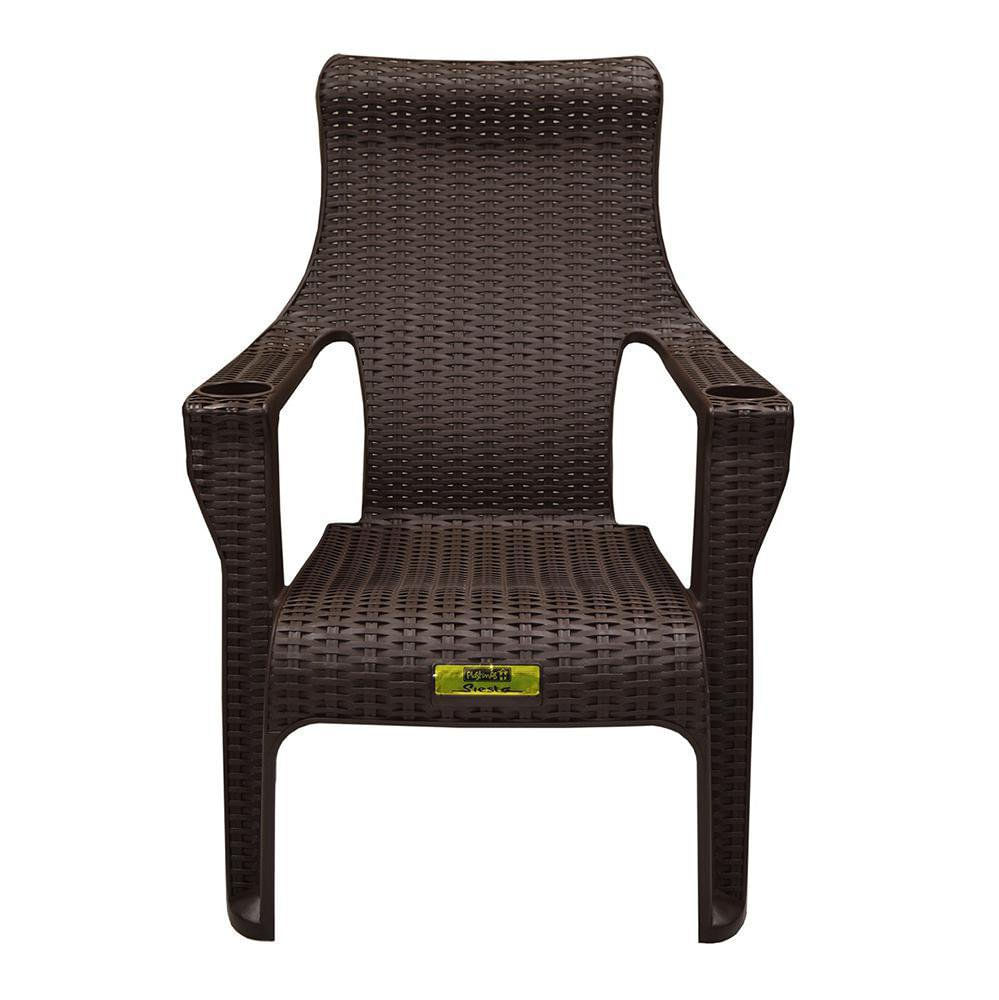 Silla Plástica Siesta con Brazos y Textura Ratán para Interior y Exterior - Varios Colores Café